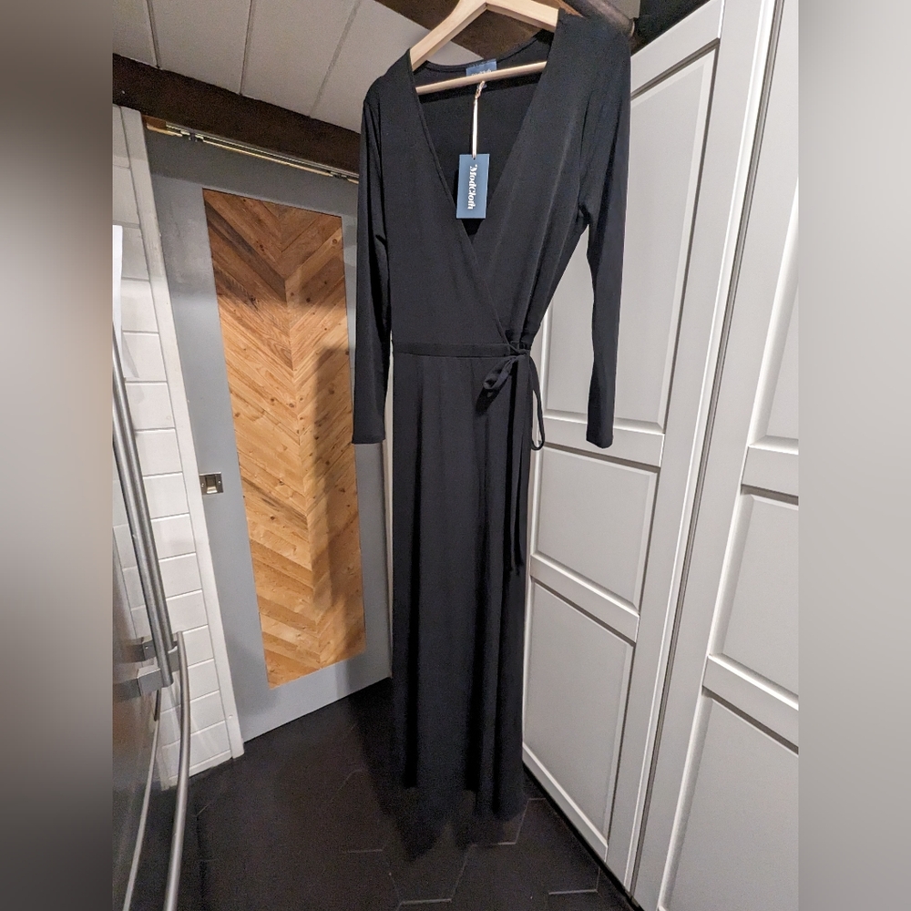 ModCloth Black Long Sleeve Maxi Wrap Dress